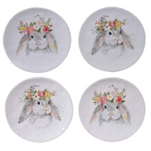 Gecertificeerde internationale Sweet Bunny salade-/dessertborden set van 4, 2 verschillende ontwerpen, diameter 8,5 inch, veelkleurig