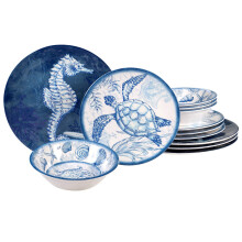 Certified International Oceanic 12 piece Melamine Dinnerware Set Service for 4 Multi Colored