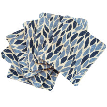 CUSHYSTORE 6 Pcs 2 Layers 100% Cotton Coaster Navy Blue Leave Grains Saucer Absorbant Mat Pad Fabric for Glass Cup Drink Square 4""""