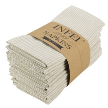 INFEI Narrow Striped Cotton Linen Blended Dinner Cloth Napkins - Set of 12 (40 x 40 cm) - for Events & Home Use (Beige)