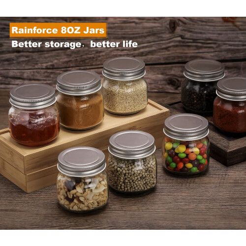 Rainforce Mason Jars 8 oz 30 Pack - Kleine Mason Jars Met Zilveren Deksel - 1/4 Quart Inmaak Jars 1