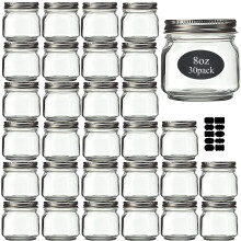 Rainforce Mason Jars 8 oz 30 Pack- Small Mason Jars With Silver Lids -1/4 Quart Canning Jars| Storage Pickling Jars For Jelly Jam Honey Pickles - S