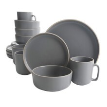 Gibson Home Zuma 16 Piece Round Kitchen Dinnerware Set  Dishes  Plates  Bowls  Mugs  Service for 4  Matte Stoneware  Grey  Gray