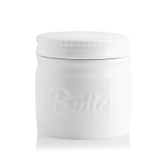 SWEEJAR porseleinen boterhouder crock Franse botervloot met waterlijn keramische botercontainer voor zachte boter (wit)