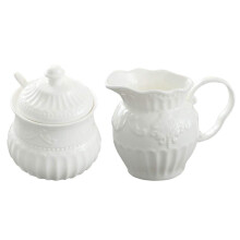 FUYU Relief hvid keramisk fl?dekande og sukkersk?les?t kaffeserveringss?t fl?dekande