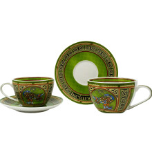 Royal Tara Irish Sæt med 2 Celtic Peacock Cups & 2 Saucers - Irish Weave Pakket i Irish Weave Box