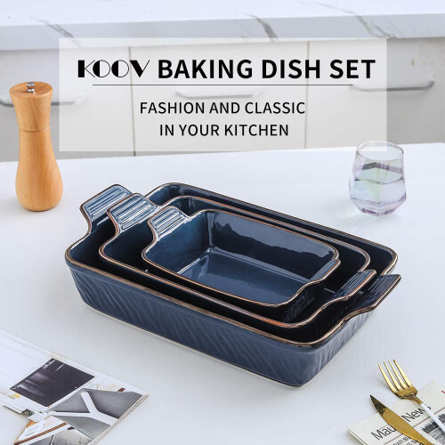 KOOV Bakeware Set Ceramic Baking Dish Rectangular Lasagna Pans for Cooking Cake Dinner Kitchen 9 x 13 Inches Texture Series 3-Piece (3 Piece A 1