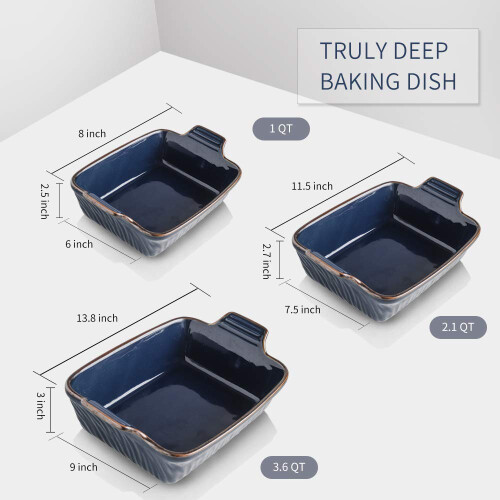 KOOV Bakeware Set Ceramic Baking Dish Rectangular Lasagna Pans for Cooking Cake Dinner Kitchen 9 x 13 Inches Texture Series 3-Piece (3 Piece A 2