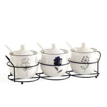 Bocs d'pices et de sucre en cramique avec cuillres aux couvercles et tagre condiment en porcelaine pot de cuisine
