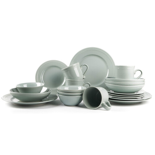 HomeVss  Pearl Dots Stoneware Dinnerware Set (20pc Set  Teal) 1