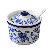 Azucarero de cer   mica retro azul y blanco, tarro para condimentos con tapa