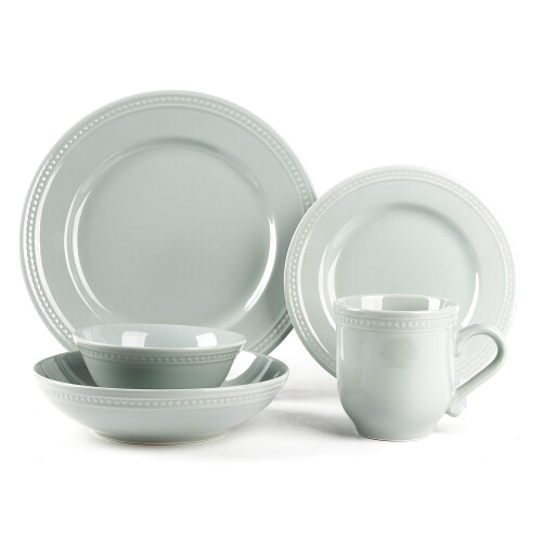 HomeVss  Pearl Dots Stoneware Dinnerware Set (20pc Set  Teal) 2