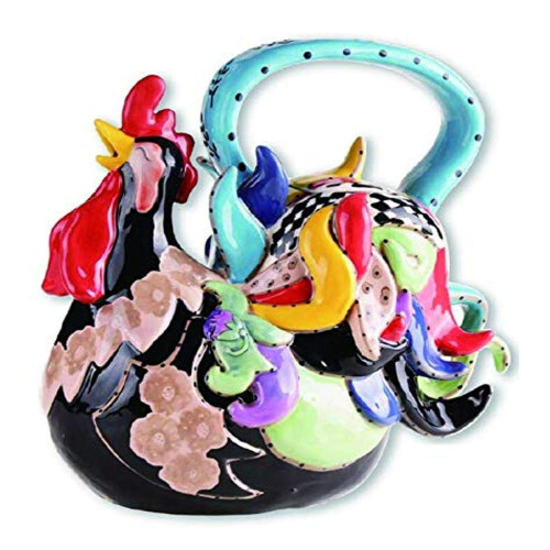 Blue Sky Ceramics Funky Black Rooster Teapot  Multi