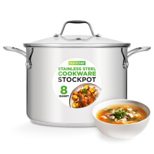 NutriChef 8-Quart Stainless Steel Stock Pot - 18/8 Food Grade Stainless Steel Heavy Duty Induction - Stock Pot Stew Pot Simmering Pot with See-Throu