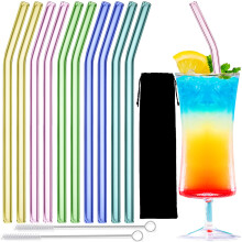 Glas Strohhalme - 10pcs rosa gebogener Glas Strohset 8 '' wiederverwendbare Strohhalme mit Reinigungsbrste fr Tumbler Tervis Mason Glser (Mix)