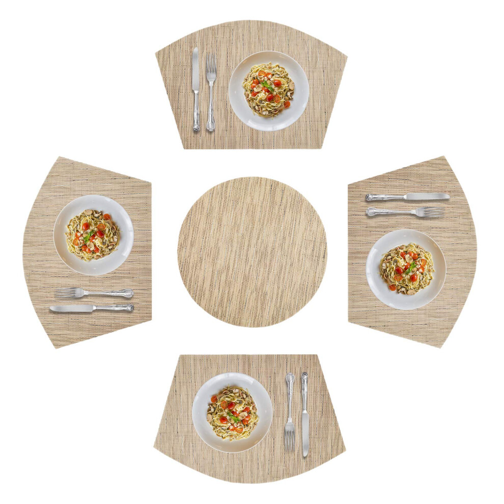 Lot de 5 sets de table ronds en PVC et polyester, antid   rapants et r   sistants     la chaleur, avec centre de table (beige)
