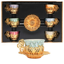 Alisveristime 12 stk tyrkisk gr?sk arabisk kaffe espresso kop underkop porcel?n s?t (guld)