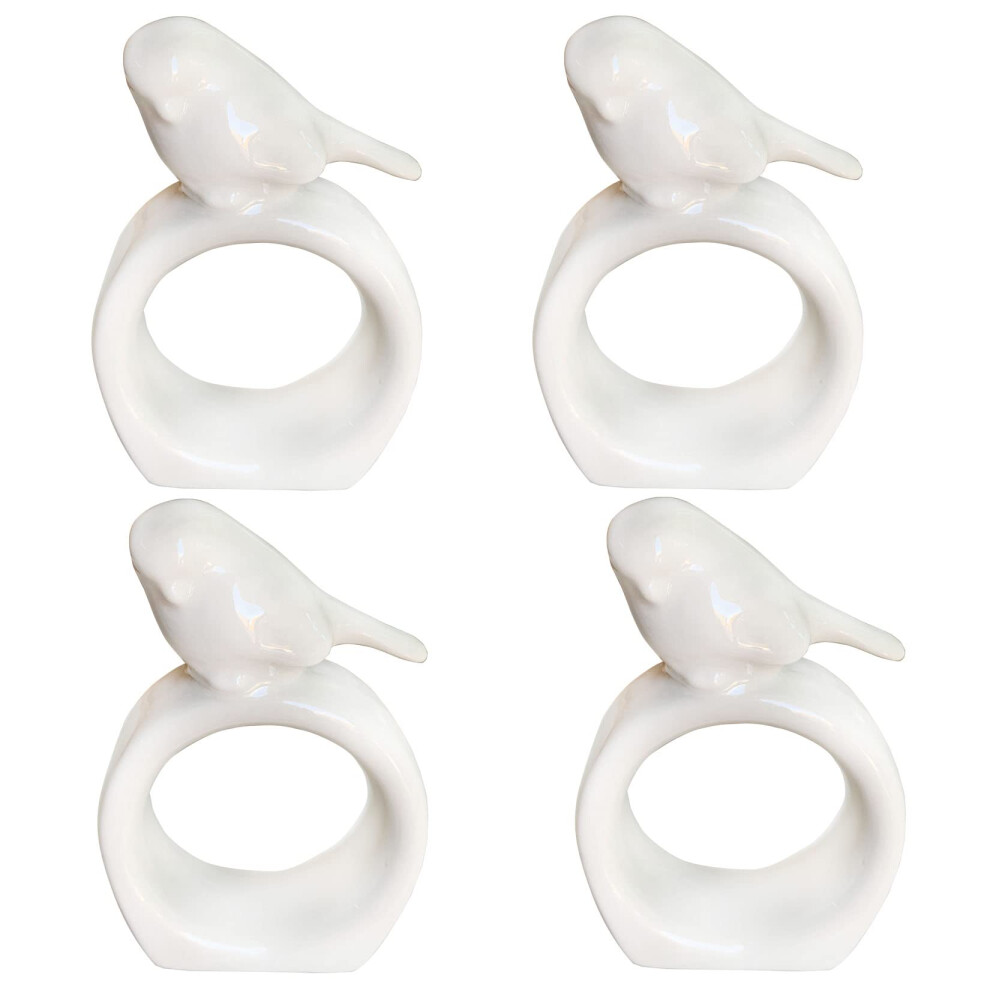 Ronds De Serviette En Porcelaine Avec Oiseaux - Lot De 4 Porte-Serviettes Vintage En Forme D'oiseau Pour D Coration De Table De Salle Manger, S-image