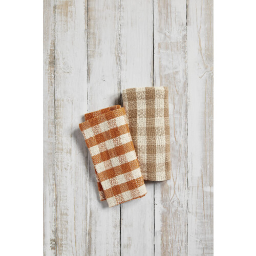 Mud Pie Harvest Check Napkin Set  Tan  18"""" x 18"""" 1