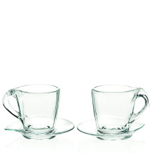 Barski Glass - Cappuccino Cups With Saucers - 8,75 oz - Glaskaffekrus og tallerken - til specialkaffedrikke - latte - CAF? Mocha and Tea - Glass