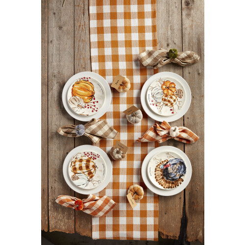 Mud Pie Harvest Check Napkin Set  Tan  18"""" x 18"""" 2
