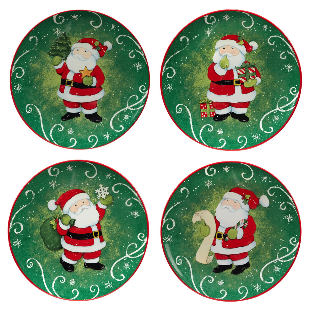 Certified International Holiday Magic Santa 9"""" Dessert/Salad Plates Set of 4