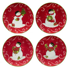 Certifierad International Holiday Magic Snowman 9"""" Dessert/salladstallrikar Set med 4 flerfrgade