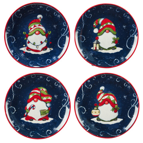 Certifierade International Holiday Magic Gnomes 9"""" dessert-/salladstallrikar Multicolor Medium Set om 4