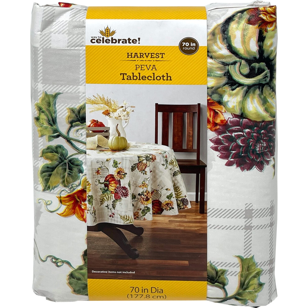 Town & Country Linen Corp Celebrate Vinyl Tablecloth Harvest Botanical Patchwork 70 Round