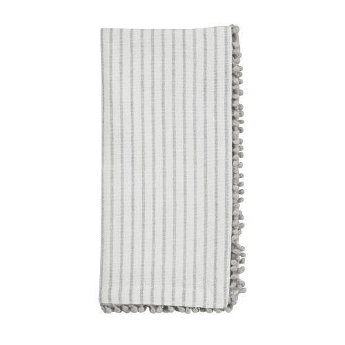 Mud Pie Grey Pom stof serviets?t Stripe 18"""" x 18"""" 1