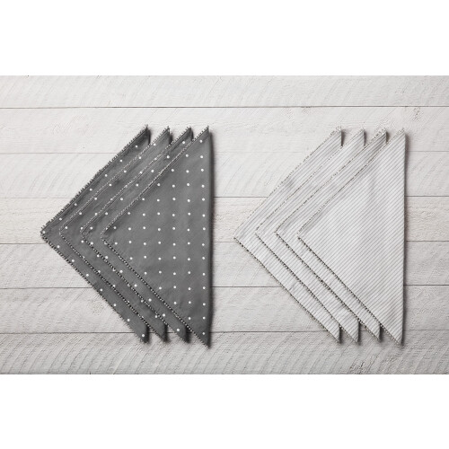 Mud Pie Grey Pom stof serviets?t Stripe 18"""" x 18"""" 2