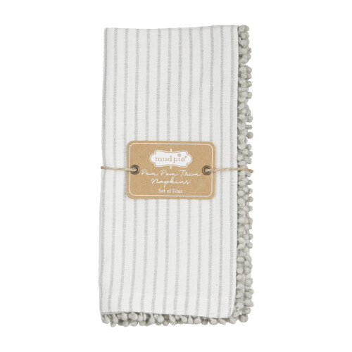 Mud Pie Grey Pom stof serviets?t Stripe 18"""" x 18""""
