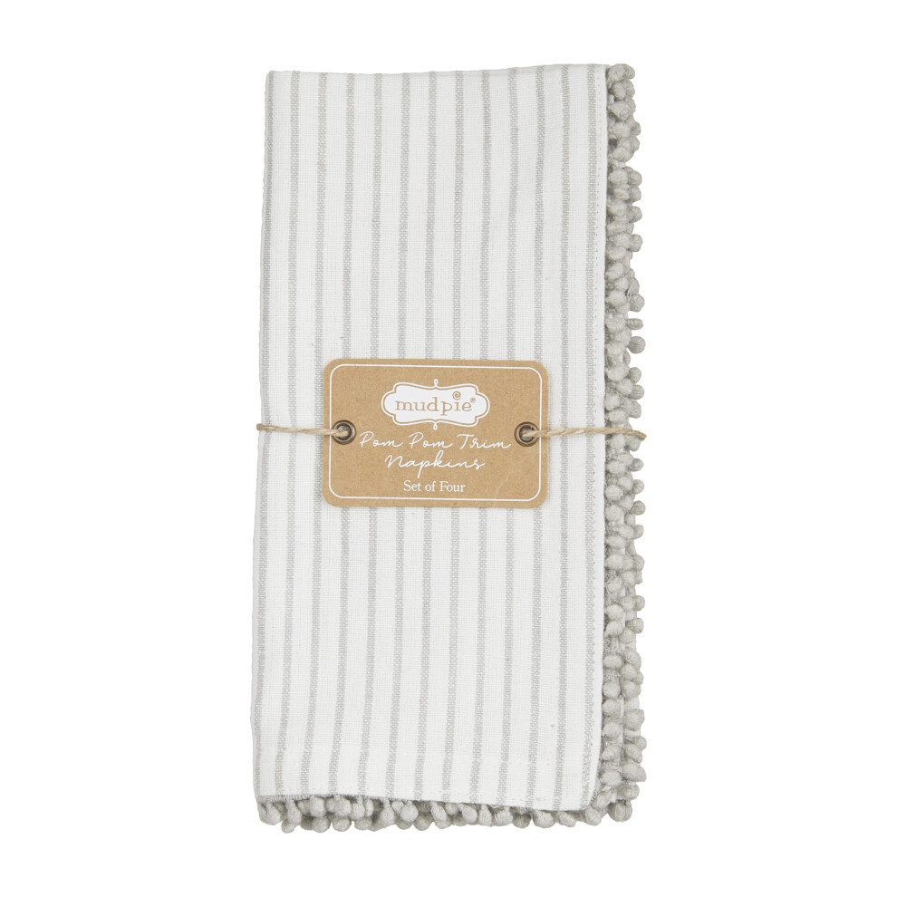 Ensemble de serviettes en tissu     pompons gris Mud Pie     rayures 45,7 x 45,7 cm