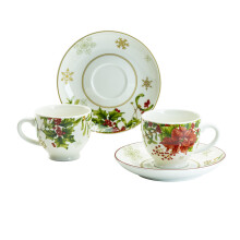 Gracie China Julestjerne Berry Porcel?n 3-ounce s?t med 2 Espressokop og underkop gave?ske til julegaveartikler