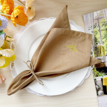 DerF HOME Dinerservetten 100% puur linnen stoffen servetten geborduurd - 18 x 18 inch Handgemaakt met vlas Machinewasbaar Klassieke ajoursteek - Set