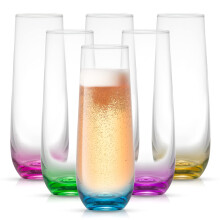 Set di 6 calici da champagne senza stelo JoyJolt HUE, bicchieri colorati. Calici da champagne da 250 ml. Flute da prosecco, bicchieri Mimosa, set