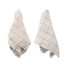 Bloomingville vierkante dubbele katoenen set van 4 servetten met cr?e en taupe patroon, 40 cm L x 40 cm B x 1 cm H Wit