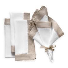 Linen Napkins 20 x 20 inch - 100% Pure Linen White and Natural Dinner Napkins Set of 4 - Hemstitch Napkins Cloth Washable for Christmas and Winter Ho