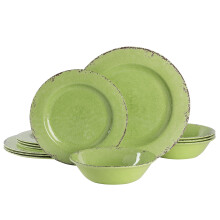 Gibson Home Mauna 12 Piece Green Melamine Dinnerware Set Lime Green