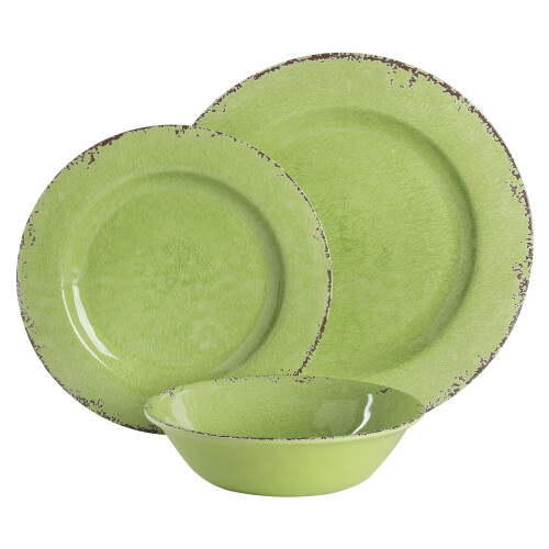 Gibson Home Mauna 12 Piece Green Melamine Dinnerware Set Lime Green 1