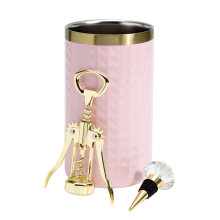 Paris Hilton Wine Bottle Chiller Set Insulated Double Wall Chiller Gold Winged Corkscrew Wine Bottle Opener Diamond Wine Stopper 3-Piece Set Pink