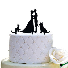 Mr s Mrs Cake Topper csk menyasszony s volegny macska s kutya sziluettjvel eskvoi torta topper