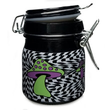 Ted Miller Innovation Airtight Glass Storage Jar Medium 3,75 '' Høj (bølget checkboard med grøn og lilla svampe)