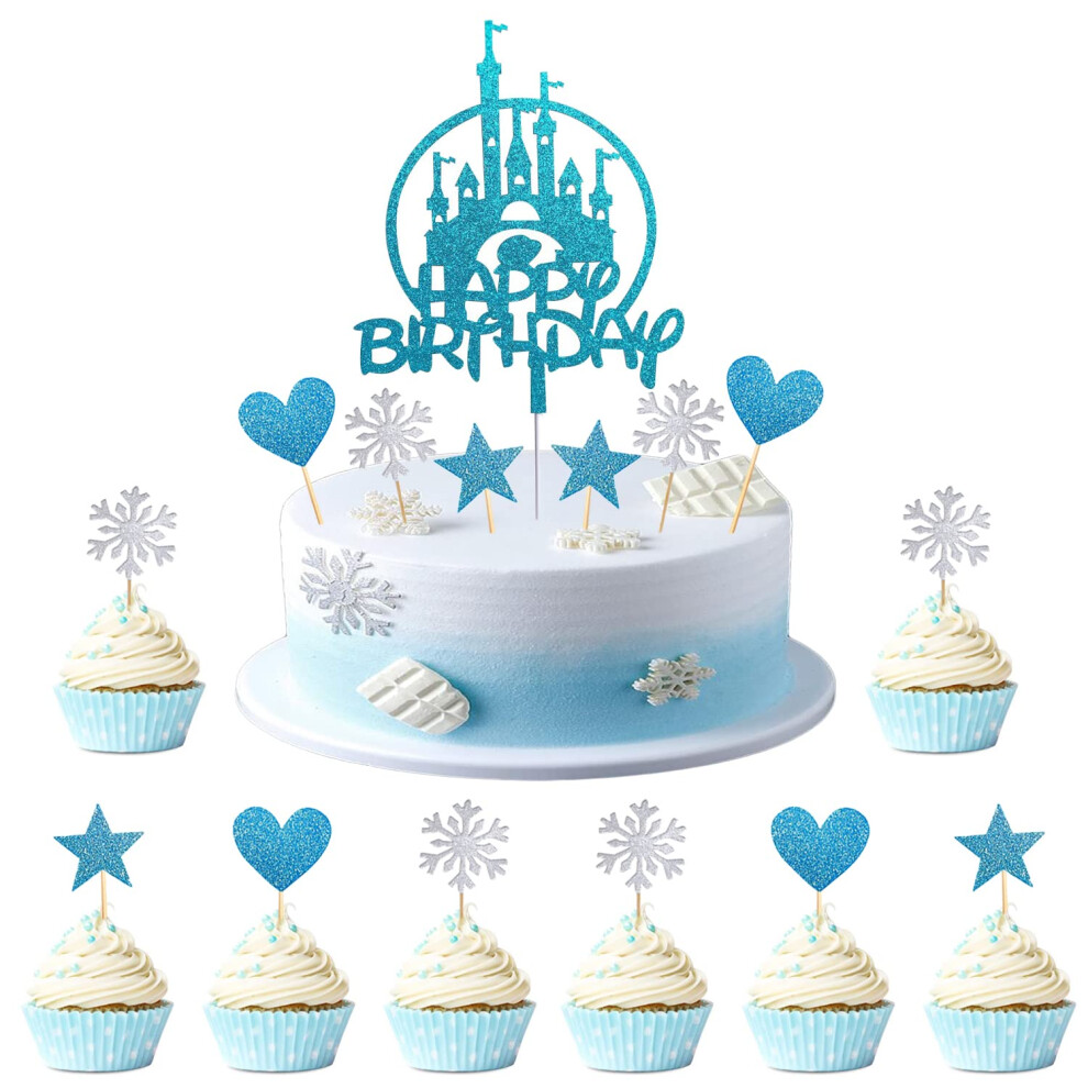 Kawailay 31 Piezas Frozen Cake Toppers Glitter Castle Birthday Cake Topper Princesa Pr Ncipe Cake Toppers Con Copos De Nieve Coraz N Estrella Par-image