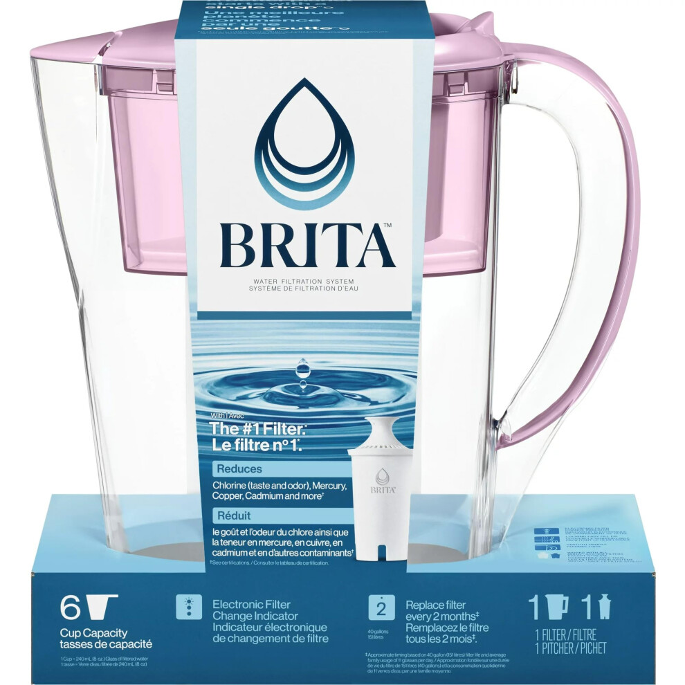 Brita Small 6 Cup Space Saver Water Filter Pitcher with 1 Standard Filter  Space Saver  Purple (Purple)