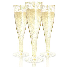 Prestee Confezione da 48 Calici da Champagne in Plastica Monouso - Calici da Champagne Glitter Oro per Champagne Mimosa Bar Capodanno 2024 Fornit