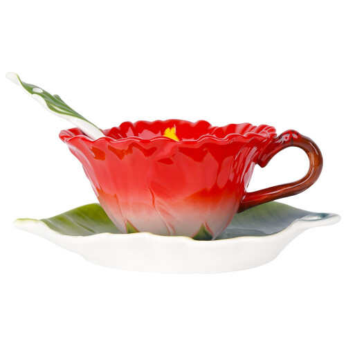 Tasse de the et soucoupe a fleurs d'hibiscus philo