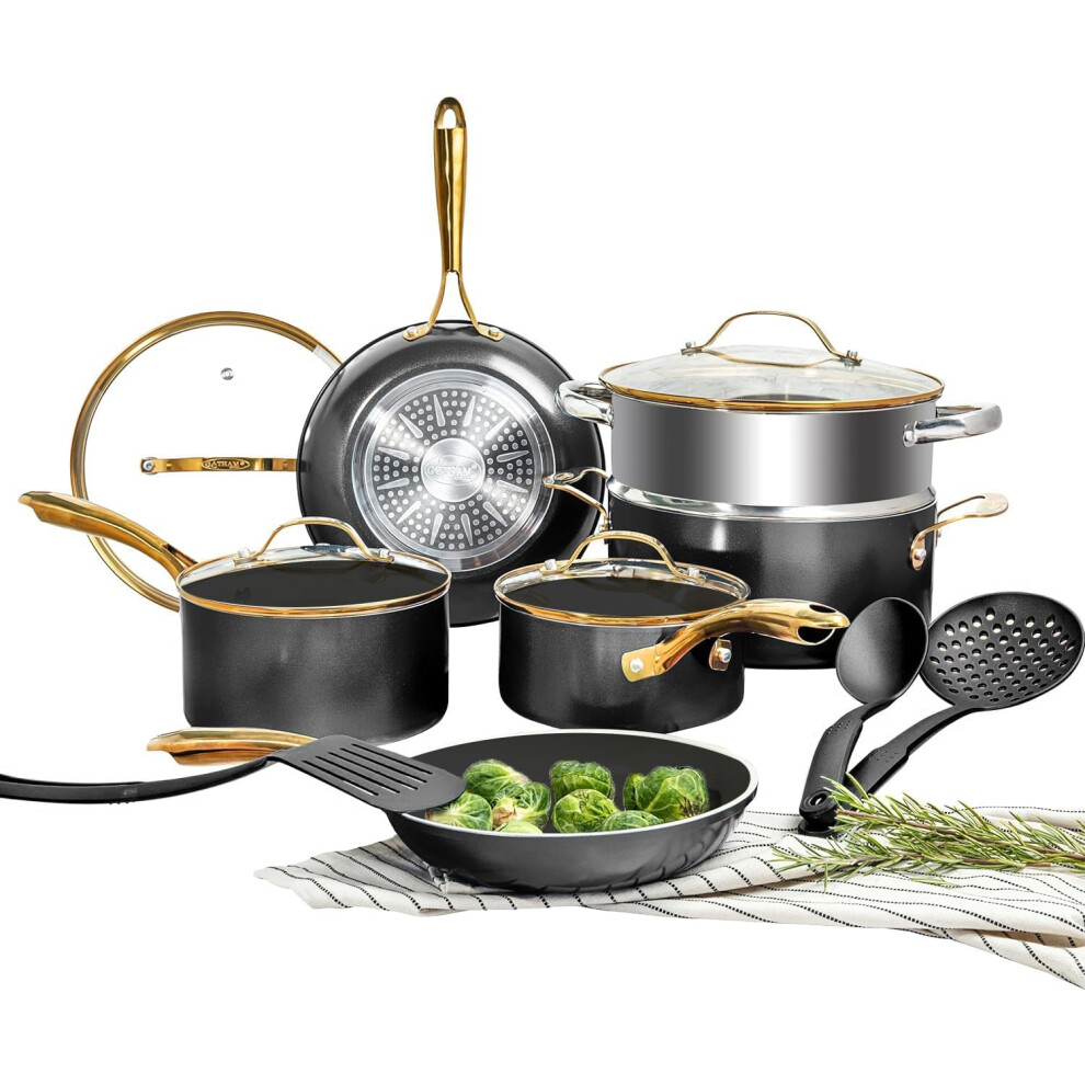 Gotham Steel 15 Pc Ceramic Pots and Pans Set Non Stick  Kitchen Cookware Sets  Pot and Pan Set  Ceramic Cookware Set  Non Toxic Cookware Set  Non Stic
