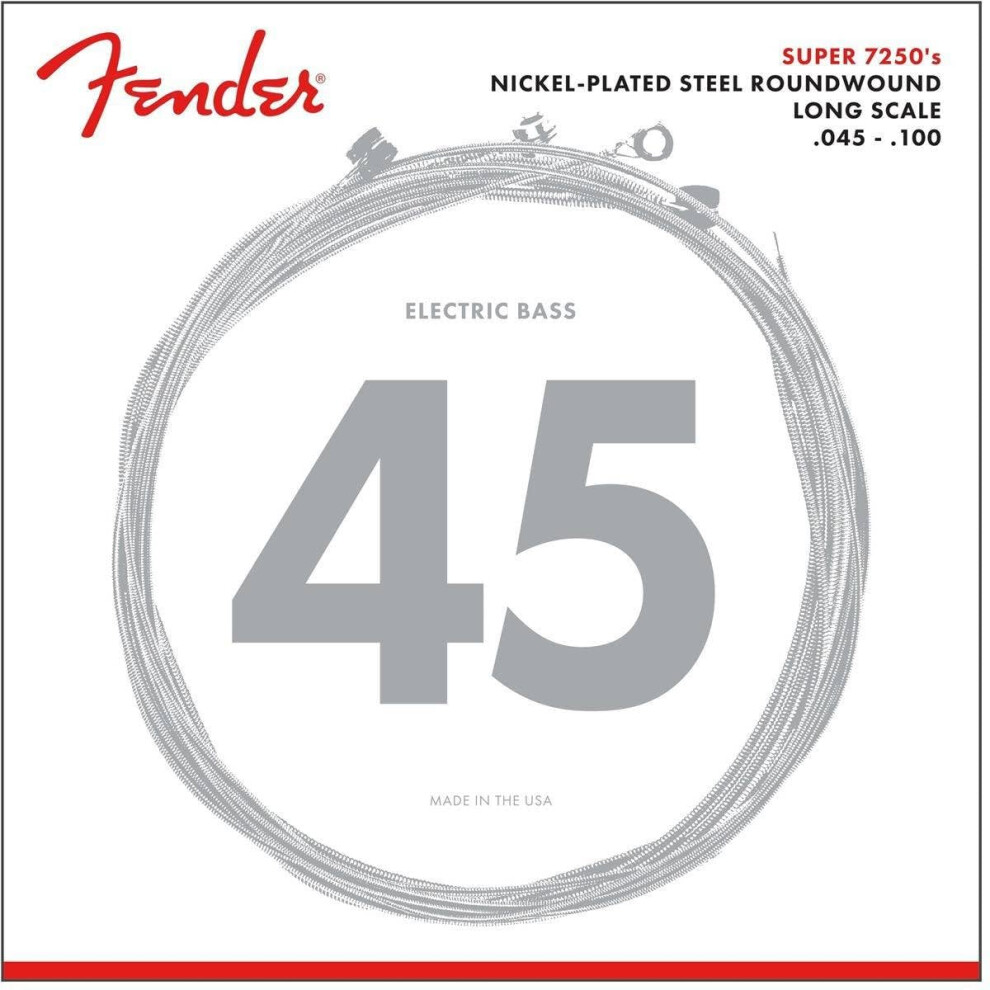 Fender 7250 Bass Strings Nickel Plated Steel Roundwound Long Scale 7250Ml .045-.100