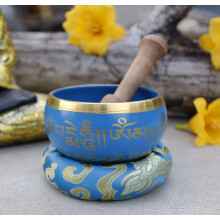 Ciotola tibetana per meditazione Om Mani DharmaObjects, cuscino/mazzetta (turchese)